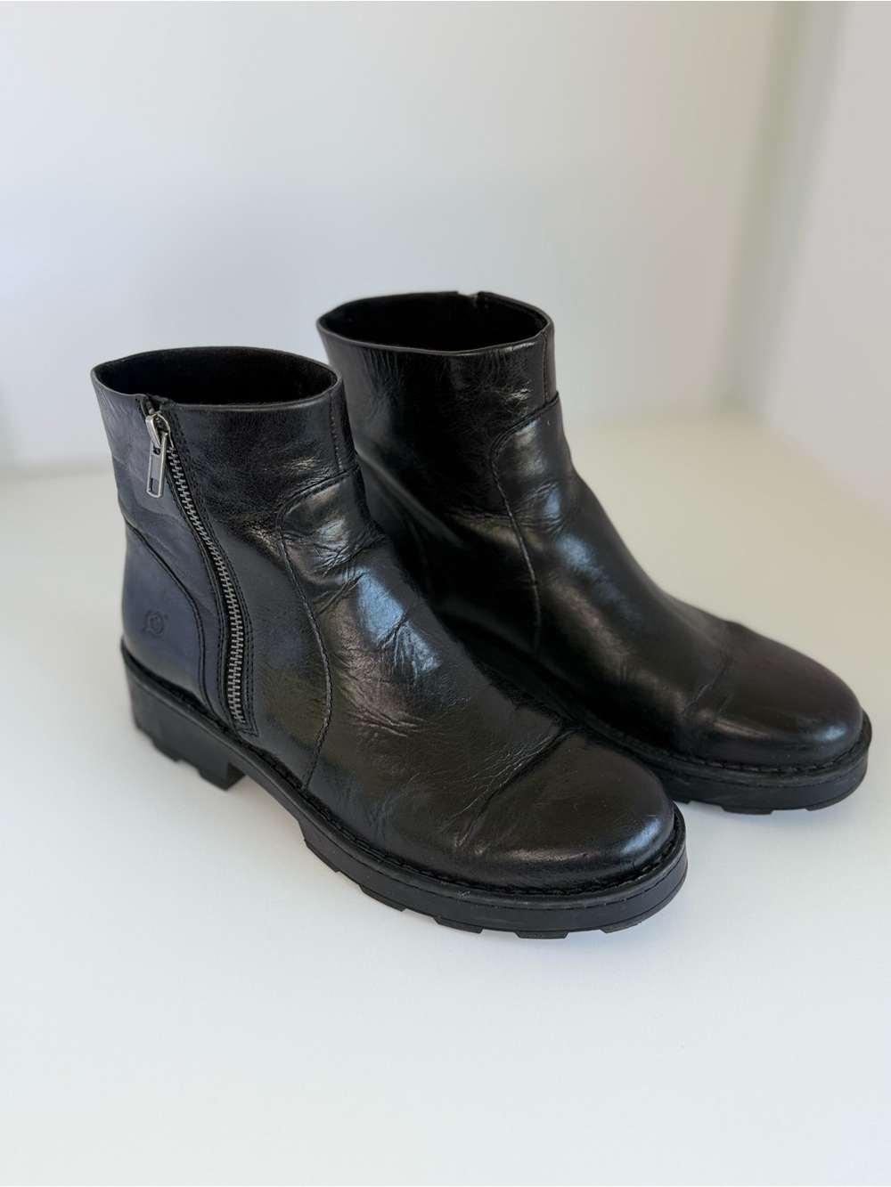 Born Black Leather Ankle Boots with Side Zipper
